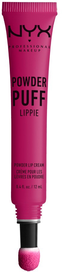 En rosa tub av NYX Powder Puff Lippie med en svampapplikator i botten.