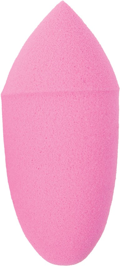 A pink cleaning sponge with a pointed top and rounded bottom, no visible labels or text.