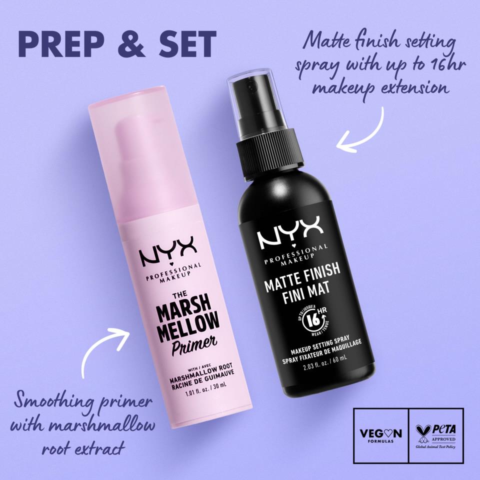 NYX PROFESSIONAL MAKEUP Prep Spray Duo Setting Matte + - & Marshmellow Set Primer Finish