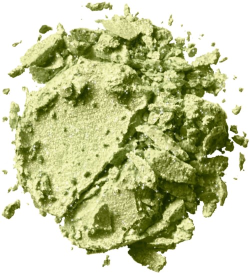 Broken green powder, some larger pieces, scattered randomly. Looks rough and crumbly.
