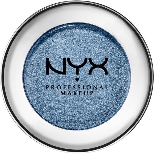 A blue NYX eyeshadow in a round container, labeled 'Professional Makeup' inside a white case.