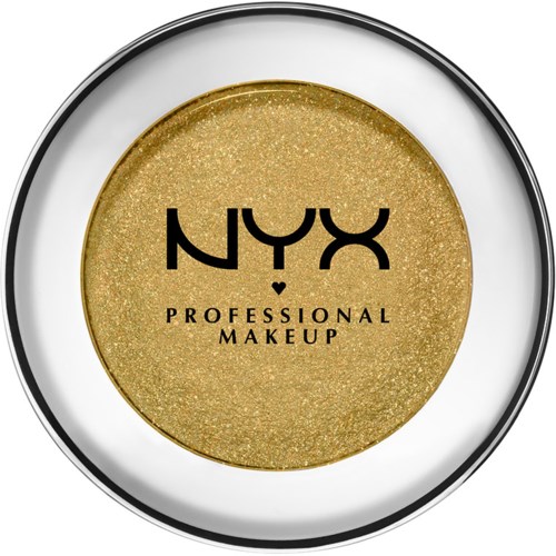 Guldig ögonskugga i en kompakt med NYX Professional Makeup-logotypen, glittrig och glänsande.