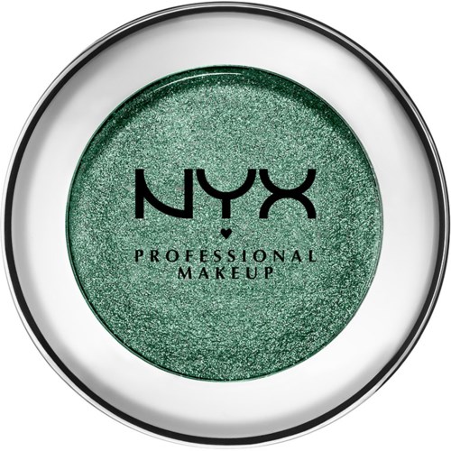 Green shimmer eyeshadow in a round container with NYX Professional Makeup label.