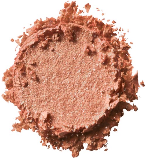 A round, crumbled makeup blush with a pinkish color and baked surface.