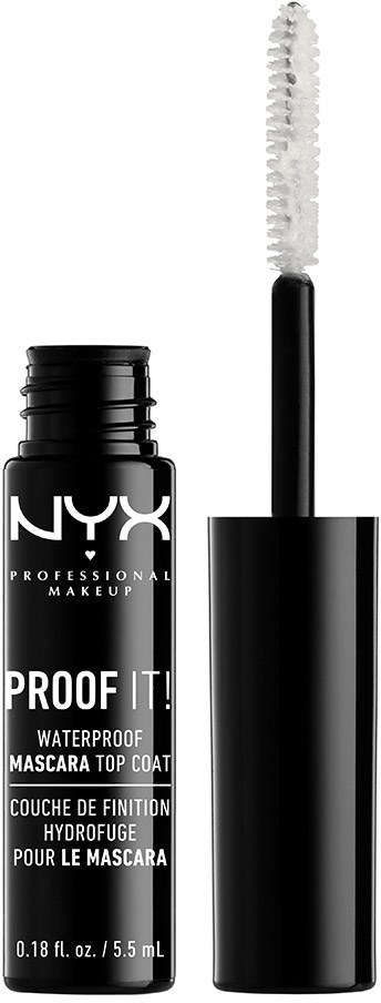 En svart tube med NYX vannfettmascara og en hvit børste.