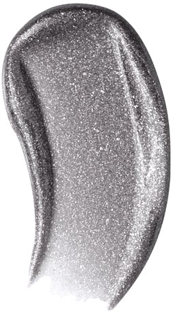En metallisk, glänsande nagellack med fin glitter, drogad på en yta med en kurvad form.