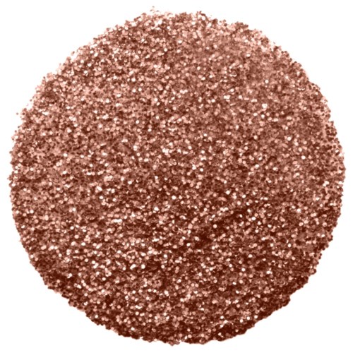 En glitterig rund sak med glänsande, texturerad yta, mestadels rödbrun i färgen.
