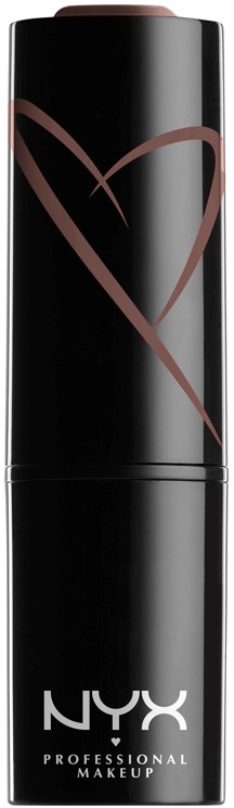 En svart cylindrisk makeup-produkt med en rosa hjärtform och NYX Professional Makeup-etikett.