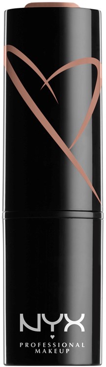 Ett svart läppstiftsfodral med en rosa hjärtformad design och NYX Professional Makeup-logotyp.