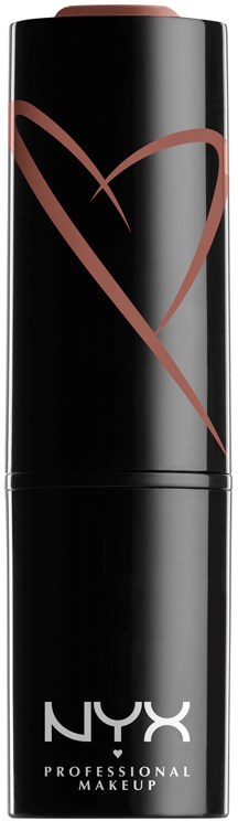 En svart sminksprayflaska med en rosa hjärtans design och NYX Professional Makeup-logga.