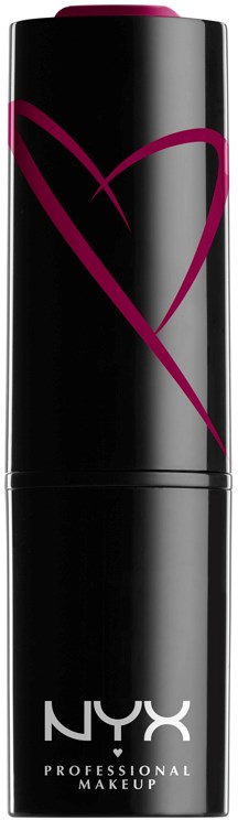 En svart läppstiftförpackning med en rosa hjärtefigur och NYX Professional Makeup-logga.