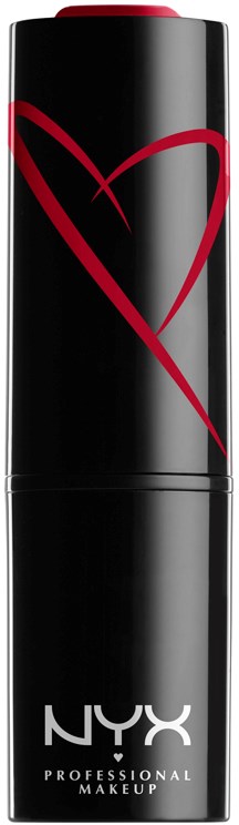 En svart läppstiftstubbe med en röd hjärtteckning och NYX Professional Makeup-logga.