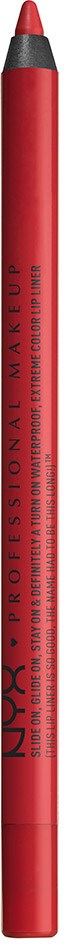 A red pen with black and gray tip, labeled 'NYX' and 'Professional Makeup,' is shown upright.