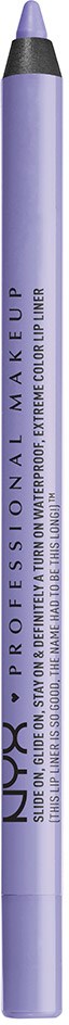 A purple eyeliner pencil with black and white cap and text on the body.