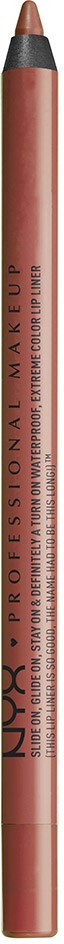 A brownish pencil with a black tip, labeled NYX and professional makeup, in a vertical position.