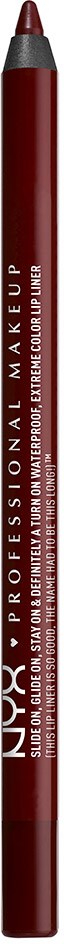 A red NYX professional makeup lip liner pencil with a cap at the top.