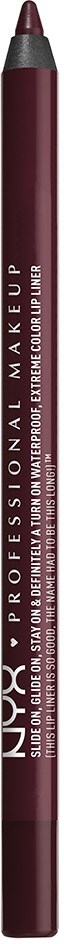 A deep maroon lipstick pencil with white text reading NYX PROFESSIONAL MAKEUP. No other objects are visible.