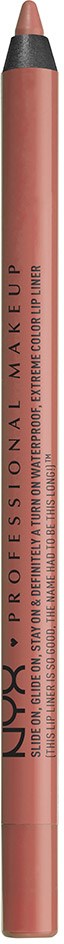 A pink lip liner pencil from NYX, labeled 'Professional Make Up', with a sharpened tip.