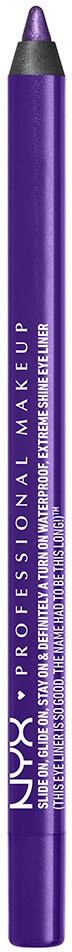En lilla sminkpenn som er merket NYX Professional Makeup, en leppe- eller øyenskyggepenne med spiss spiss.