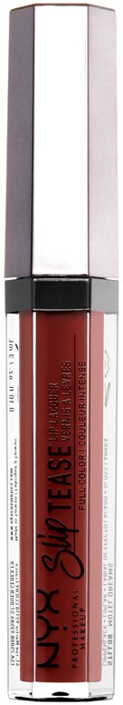 Eine Tube flüssiger Lippenstift mit silberner Kappe, beschriftet "NARS" und "SuperTASE" in Rot auf weißem Hintergrund.