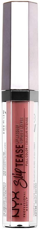 Ein Lippenstift mit einem langen, rechteckigen Silber- und transparenten Gehäuse, das einen pinken Farbton zeigt.