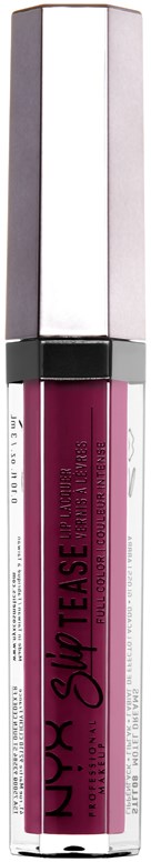 Ein Lippenstiftbehälter mit silberner Kappe und dunkelrosa Lippenstift darin. Die Form ist zylindrisch und elegant.