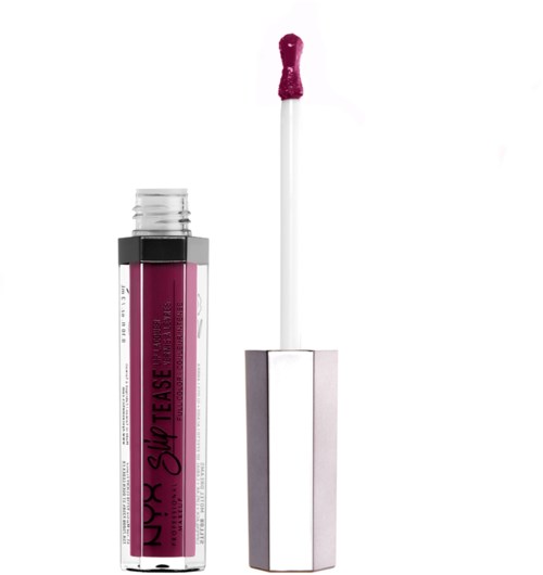 Eine Flüssig-Lippenstift-Hülse mit Applikatorschwamm und pinkem Lippenstift.