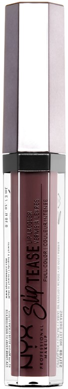 Ein Lipgloss-Röhre mit einem glänzenden, reflektierenden silbernen Deckel und dem Markennamen "NYX".