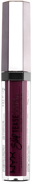A lipstick with a tall, silver cap and purple color, displayed vertically on a black background.