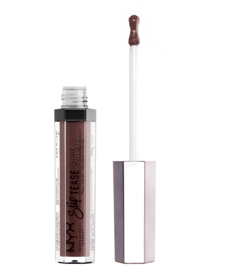 Lippen Gloss mit Applikator, Rosenbraun, in durchsichtigem Behälter.