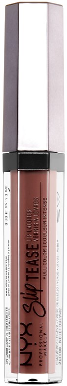 Ein Lippenstift mit silberner Kappe, Etikett und klarem Boden, der die Lippenstiftfarbe zeigt.