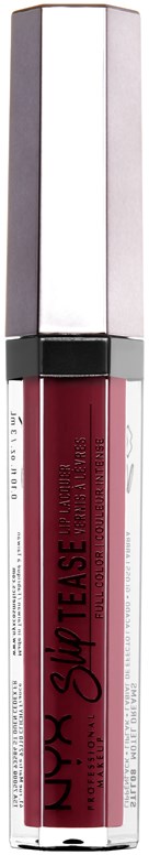 Ein Lippenstift mit glänzendem Silberstopfen, dunkelroter Farbe und Markenschrift auf der Seite.