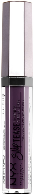 Ein violetter Lippenstift mit silberner Kappe, liegend vor schwarzem Hintergrund.
