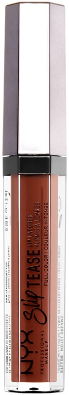 Ein Nude-Lippenstift in transparentem Rohr mit silberner Kappe. Der Markenname ist auf dem Rohr sichtbar.