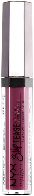 Ein Lippenstift mit silberner Kappe, rosa Glanz und schwarzem Text.