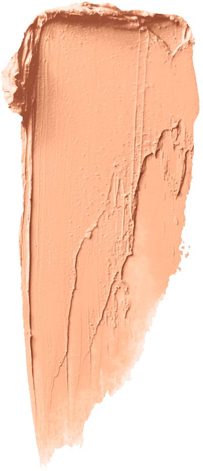 Een smet van perzikkleurige make-up of cosmetische crème verspreid op een witte achtergrond.