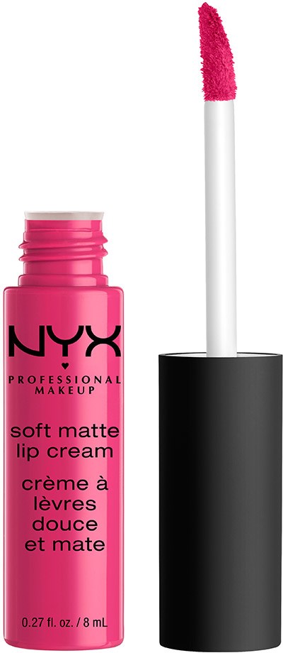 Rosa leppekremflaske med applikator, merket NYX soft matte lip cream.