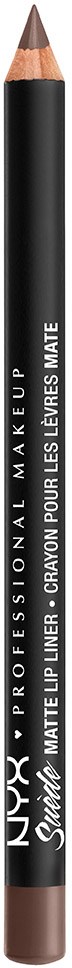 Det här är en svart kosmetisk penna, märkt som NYX Professional Makeup, mjuk matt läppkontur.