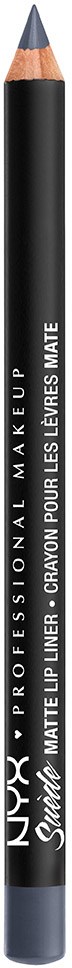 Musta kynä, jossa valkoinen teksti, merkitty NYX Professional Makeup Matte Lip Liner, seisoo pystyasennossa.