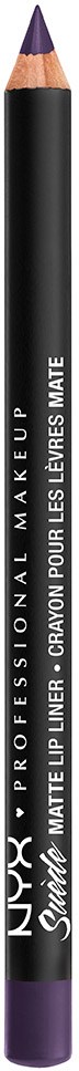 Mustapuna, jossa violetti kärki ja pohja, merkitty "NYX PROFESSIONAL MAKE UP" ja "Matte Lip Liner".