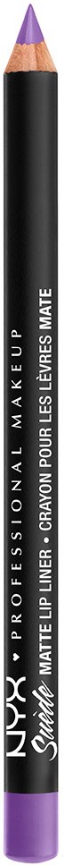 Meikkikynä, jossa on musta ja violetti väri, nimeltä NYX Professional Makeup, Matte Lip Liner, violettipää.