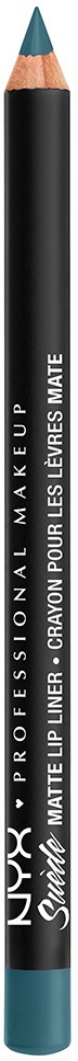 A black eyeliner pencil with a teal tip and white text, labeled NYX professional eye makeup product.