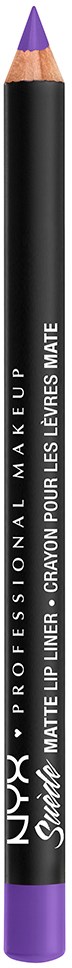 A black and purple makeup lip liner pencil labeled 'NYX Professional Makeup' for lips, matte finish.