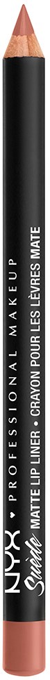 A black pencil with pink tip, labeled NYX Matte Lip Liner, lying vertically.