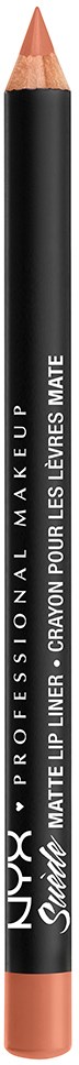 A black eyeliner pencil with silver text, featuring a beige tip for makeup application.