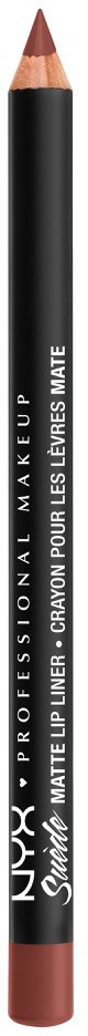A black lip liner pencil with brown at one end, labeled 'NYX PROFESSIONAL MAKEUP' and 'SBeauty MATTE LIP LINER'.