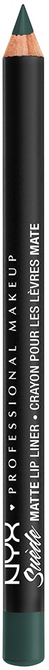 A green and black NYX pencil for lips, matte finish, labeled "Soft Matte Lip Liner."