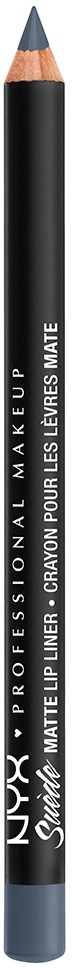 A black pencil with gray and white text, labeled as a professional makeup product for lips, matte finish.
