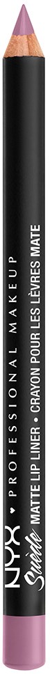 En svart eyelinerpenna med rosa spets, märkt NYX professionell makeup matt läppstift.
