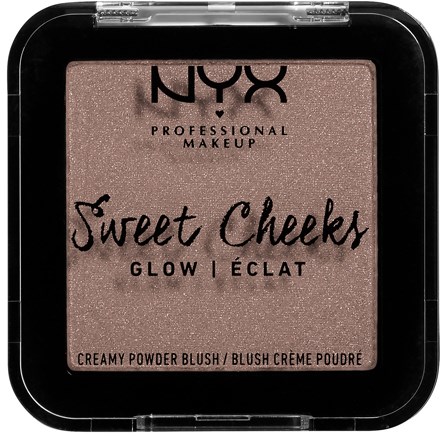 Ein NYX Rouge-Deckel mit rosa, schimmerndem Puder und schwarzem Text auf dem Deckel.